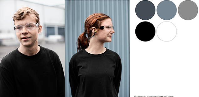 color graded people; their clothes and backgrounds match hydro's brand colours