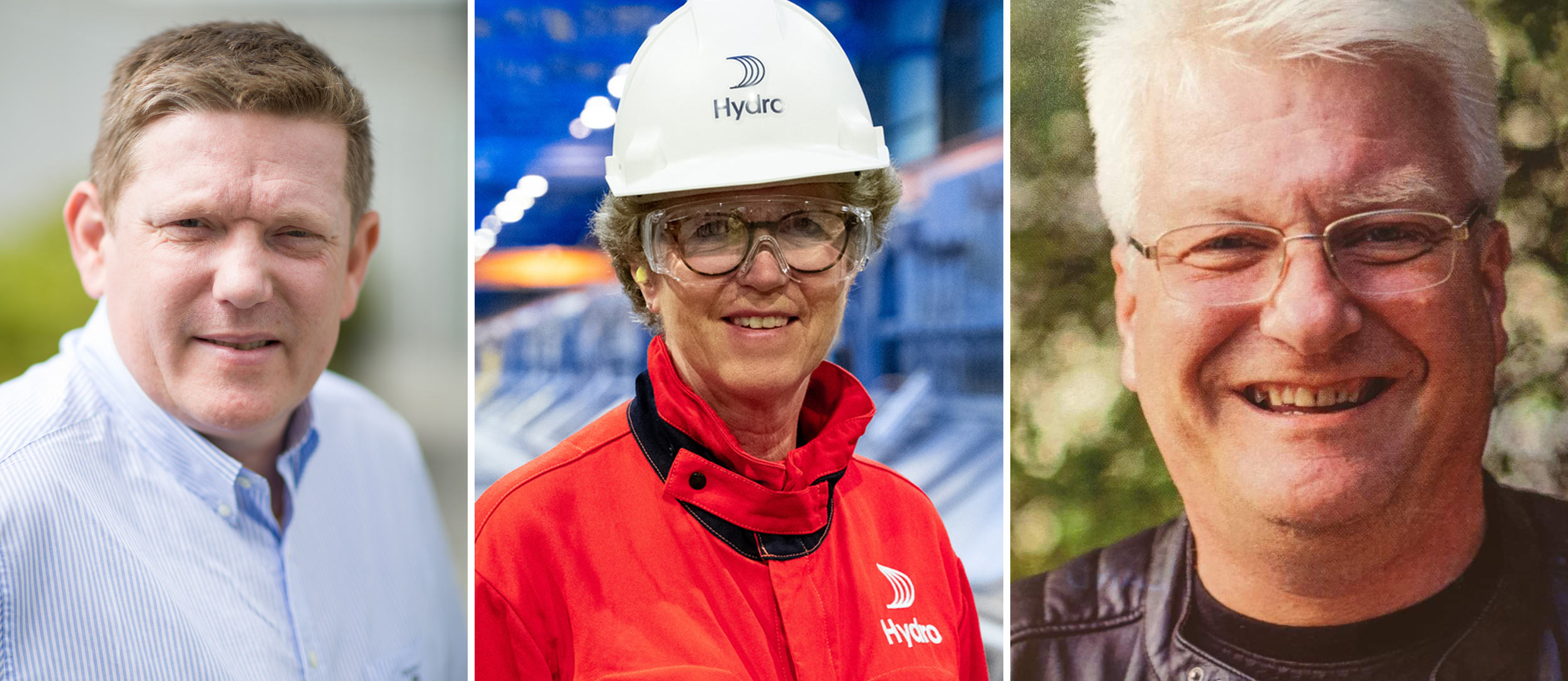 Fra venstre: Leder for European Works Council i Hydro Tor Egil Skulstad, konsernsjef Hilde Merete Aasheim og fagforeningsleder for LO i Hydro Lars Kjetil Skeie.