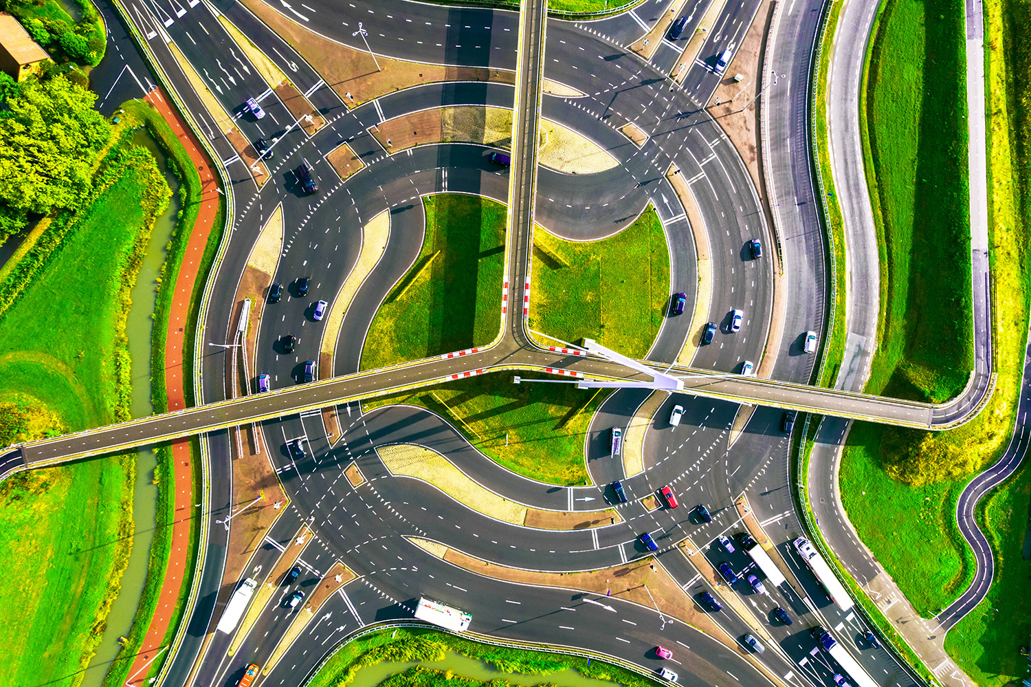 an aerial view of a turnpike