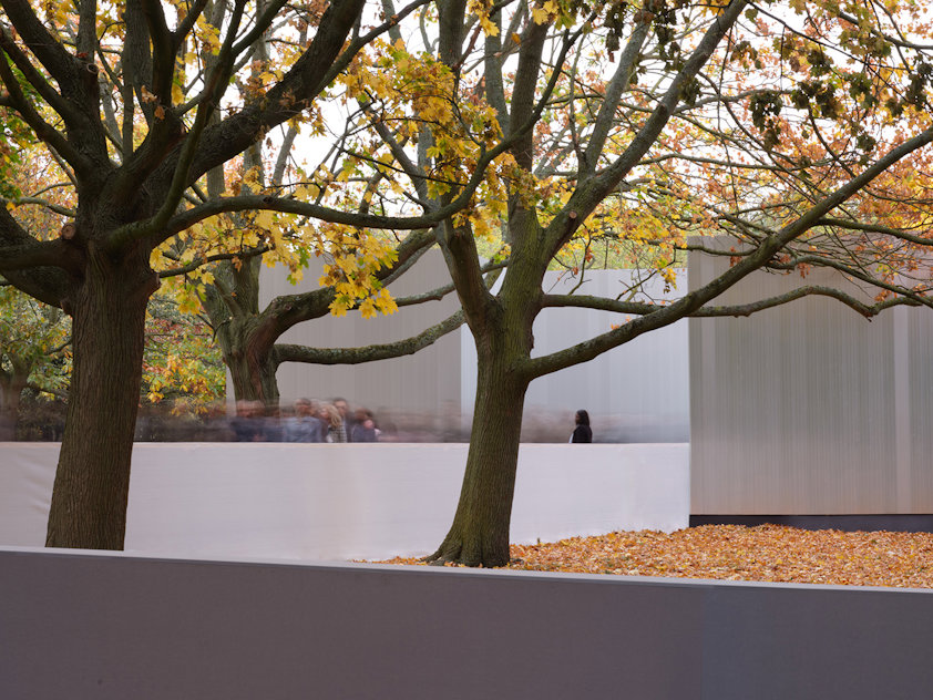 a group of trees next to a aluminium wall